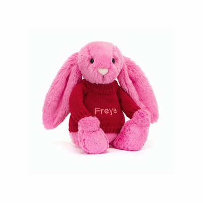 Jellycat Bashful Hot Pink Konijn with Red Jumper | ZR2987150